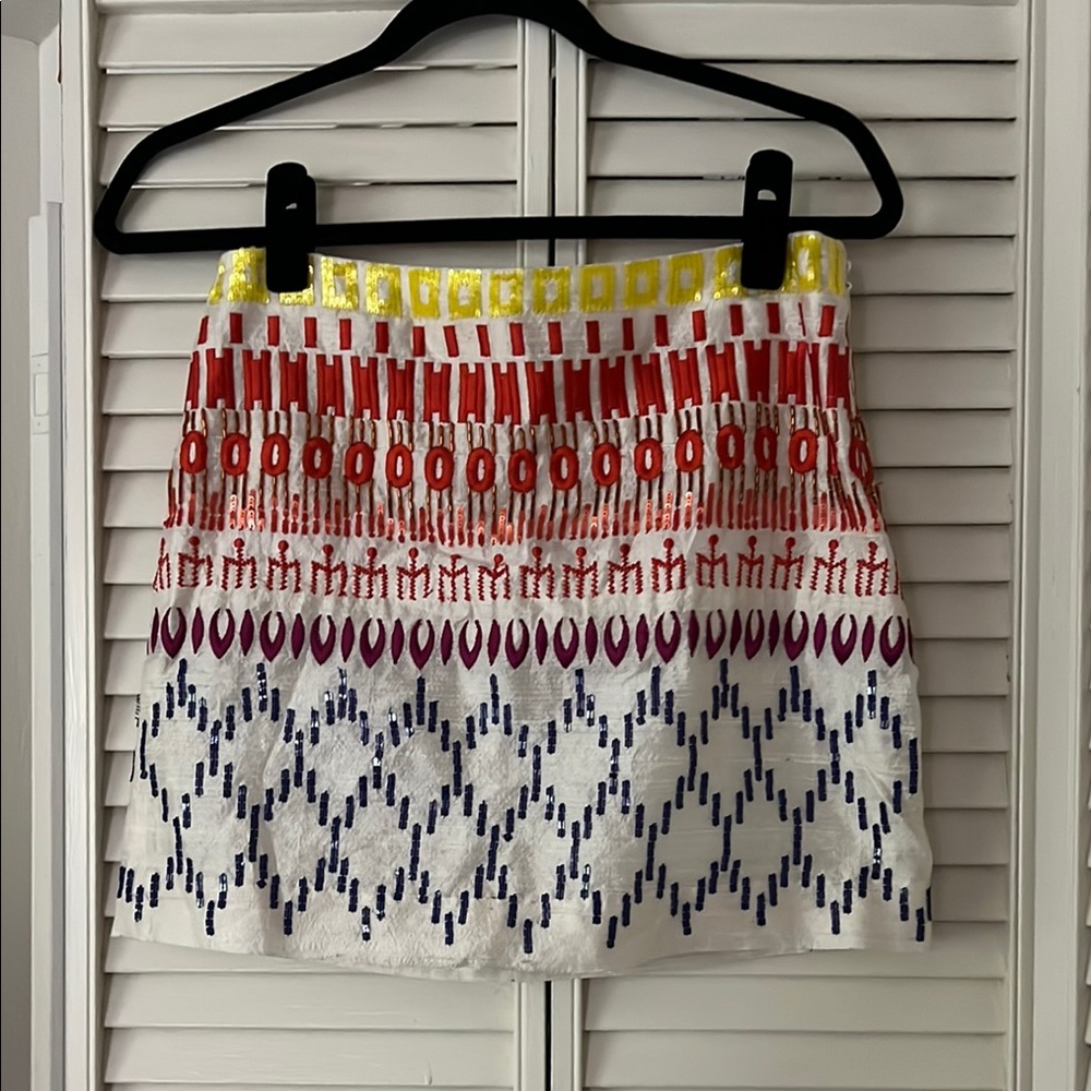 Nicole Miller Artelier 100% Silk Temple Ikat Bead Skirt